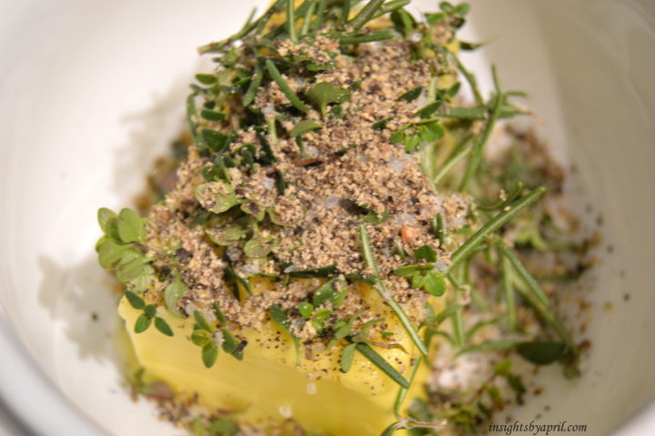 Butter herbs for roasting a chicken