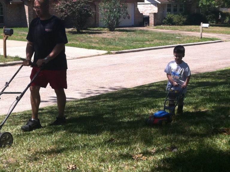 Wordless Wednesday- Helping Out (mowing the lawn and washing cars)
