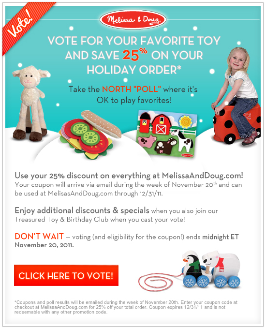 Take the North “Poll” and Save 25% at MelissaAndDoug.com