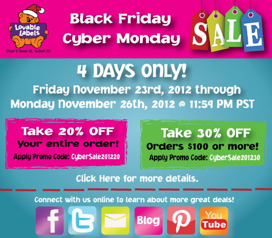 Lovable Labels Black Friday/Cyber Monday Deals